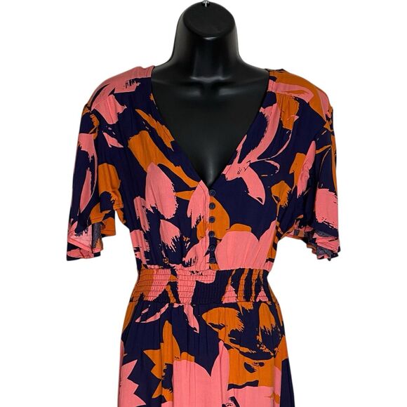 NWT Abel the Label Maxi Dress Womens XS Floral Boho Smocked Garden Tropical - Picture 5 of 15